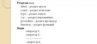 Структура Программы на Языке Паскаль Кратко